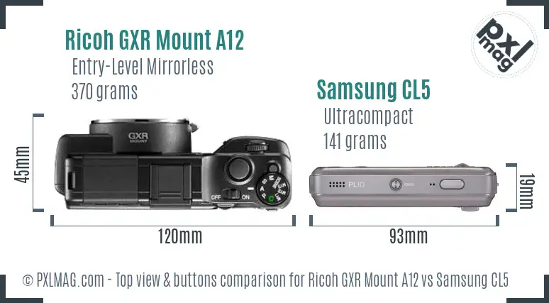 Ricoh GXR Mount A12 vs Samsung CL5 top view buttons comparison