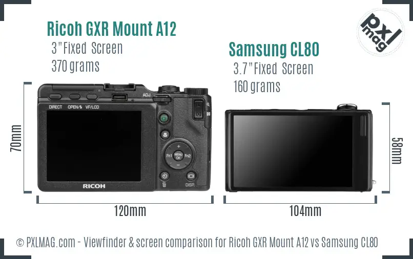 Ricoh GXR Mount A12 vs Samsung CL80 Screen and Viewfinder comparison