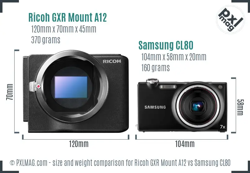 Ricoh GXR Mount A12 vs Samsung CL80 size comparison