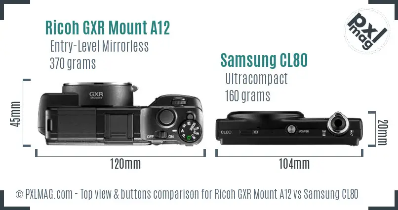 Ricoh GXR Mount A12 vs Samsung CL80 top view buttons comparison