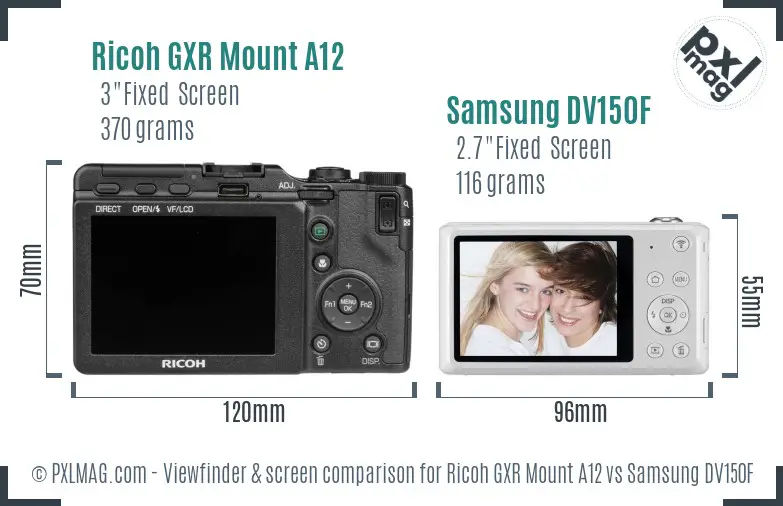 Ricoh GXR Mount A12 vs Samsung DV150F Screen and Viewfinder comparison