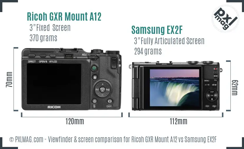 Ricoh GXR Mount A12 vs Samsung EX2F Screen and Viewfinder comparison
