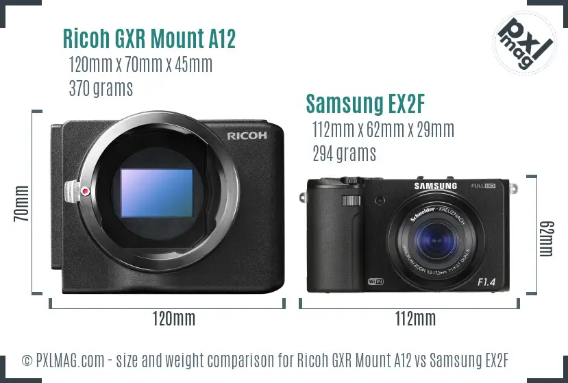 Ricoh GXR Mount A12 vs Samsung EX2F size comparison