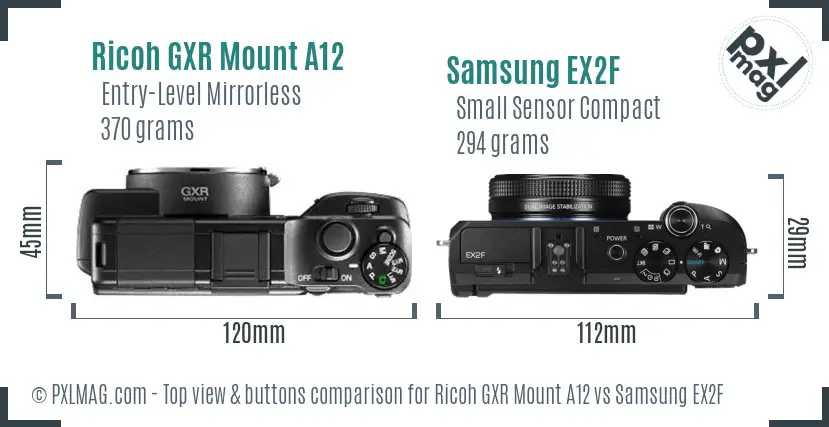 Ricoh GXR Mount A12 vs Samsung EX2F top view buttons comparison