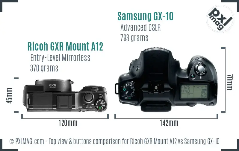Ricoh GXR Mount A12 vs Samsung GX-10 top view buttons comparison