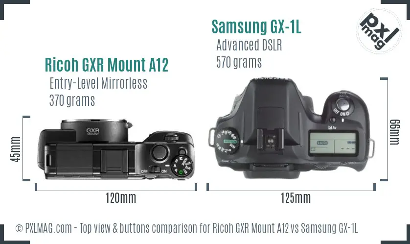 Ricoh GXR Mount A12 vs Samsung GX-1L top view buttons comparison