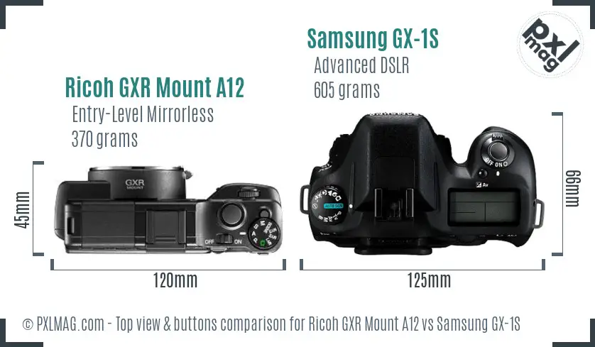 Ricoh GXR Mount A12 vs Samsung GX-1S top view buttons comparison