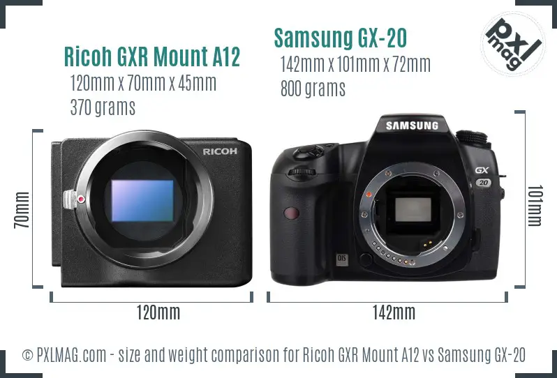 Ricoh GXR Mount A12 vs Samsung GX-20 size comparison