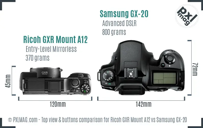 Ricoh GXR Mount A12 vs Samsung GX-20 top view buttons comparison