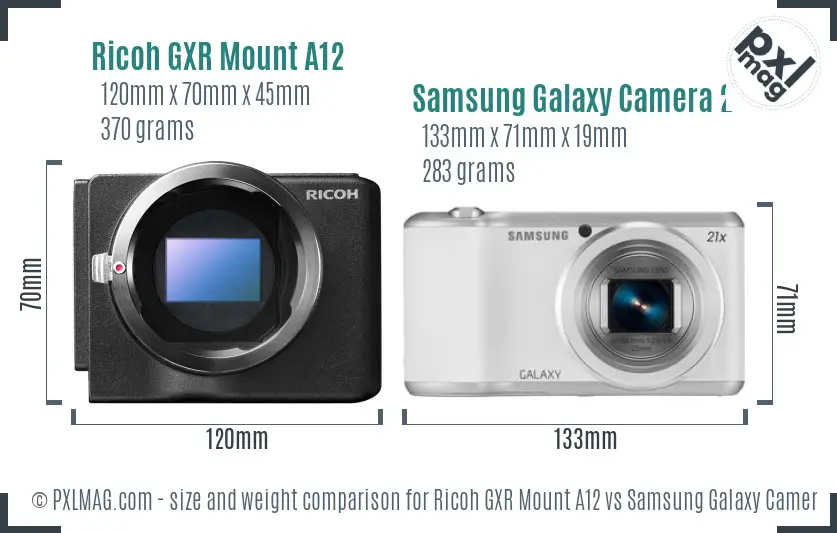 Ricoh GXR Mount A12 vs Samsung Galaxy Camera 2 size comparison