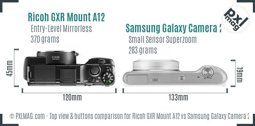 Ricoh GXR Mount A12 vs Samsung Galaxy Camera 2 top view buttons comparison