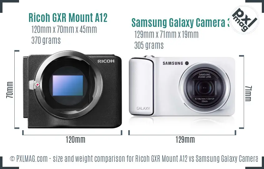 Ricoh GXR Mount A12 vs Samsung Galaxy Camera 3G size comparison
