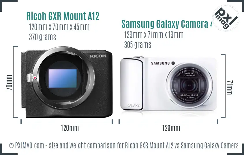 Ricoh GXR Mount A12 vs Samsung Galaxy Camera 4G size comparison