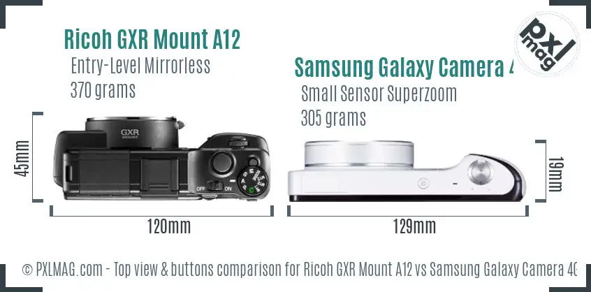 Ricoh GXR Mount A12 vs Samsung Galaxy Camera 4G top view buttons comparison
