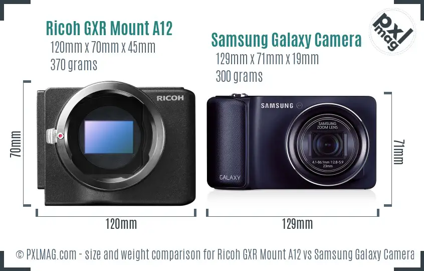 Ricoh GXR Mount A12 vs Samsung Galaxy Camera size comparison