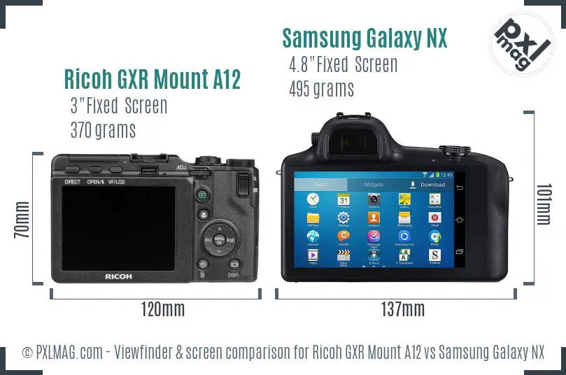 Ricoh GXR Mount A12 vs Samsung Galaxy NX Screen and Viewfinder comparison