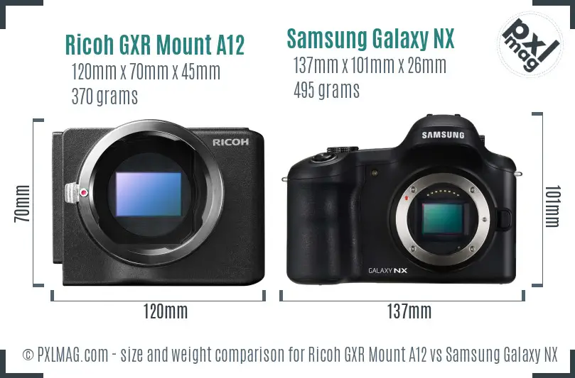 Ricoh GXR Mount A12 vs Samsung Galaxy NX size comparison