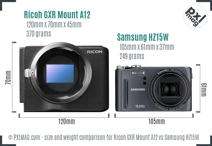 Ricoh GXR Mount A12 vs Samsung HZ15W size comparison