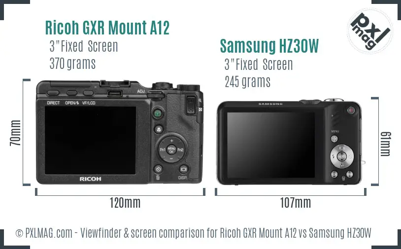 Ricoh GXR Mount A12 vs Samsung HZ30W Screen and Viewfinder comparison