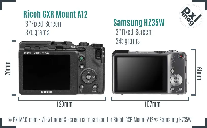 Ricoh GXR Mount A12 vs Samsung HZ35W Screen and Viewfinder comparison