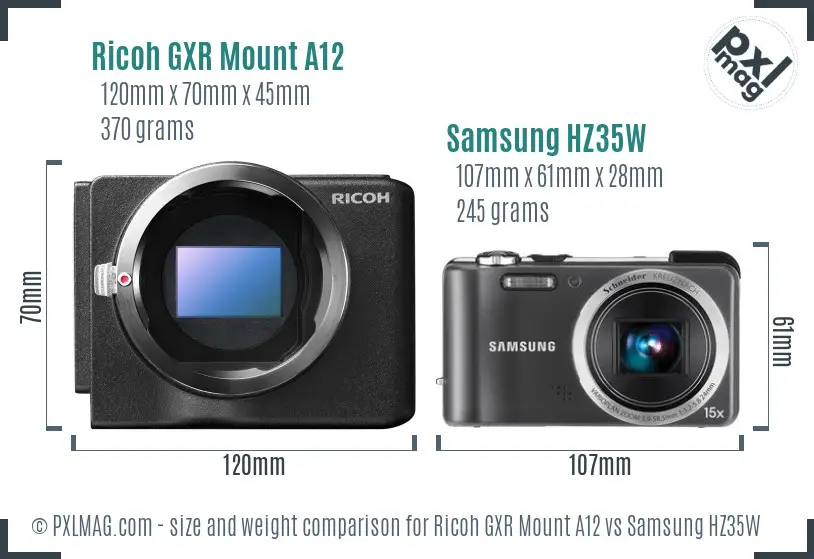 Ricoh GXR Mount A12 vs Samsung HZ35W size comparison