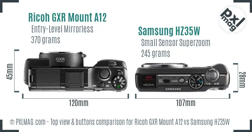 Ricoh GXR Mount A12 vs Samsung HZ35W top view buttons comparison
