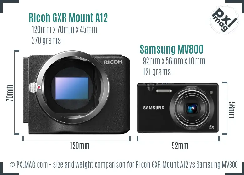 Ricoh GXR Mount A12 vs Samsung MV800 size comparison