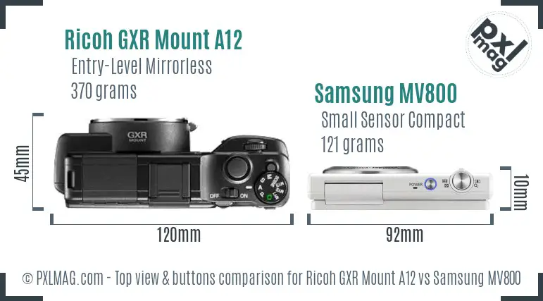 Ricoh GXR Mount A12 vs Samsung MV800 top view buttons comparison