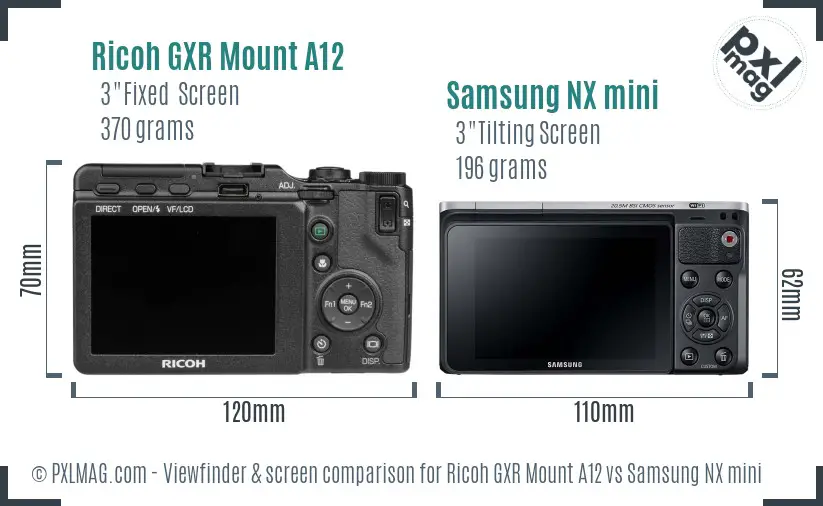 Ricoh GXR Mount A12 vs Samsung NX mini Screen and Viewfinder comparison