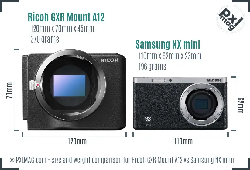 Ricoh GXR Mount A12 vs Samsung NX mini size comparison