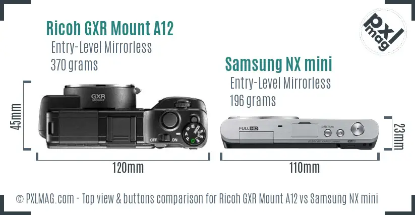 Ricoh GXR Mount A12 vs Samsung NX mini top view buttons comparison