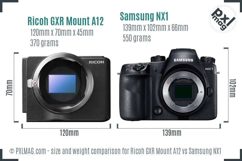 Ricoh GXR Mount A12 vs Samsung NX1 size comparison