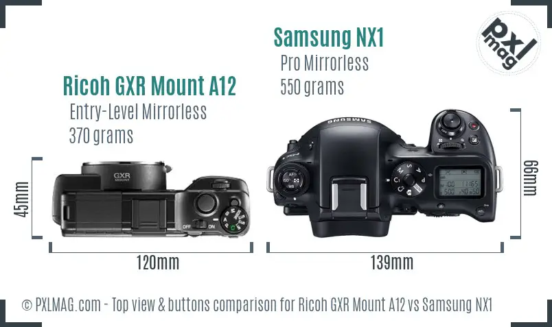 Ricoh GXR Mount A12 vs Samsung NX1 top view buttons comparison