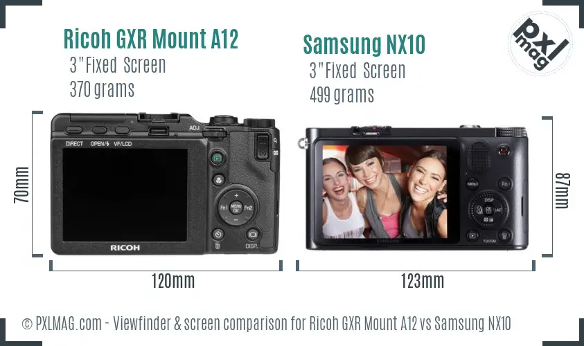 Ricoh GXR Mount A12 vs Samsung NX10 Screen and Viewfinder comparison