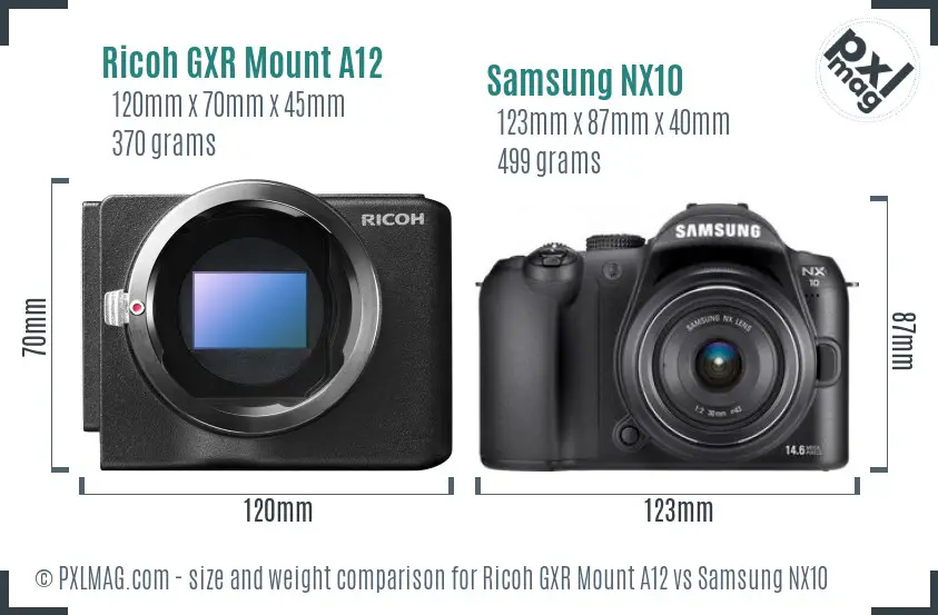 Ricoh GXR Mount A12 vs Samsung NX10 size comparison