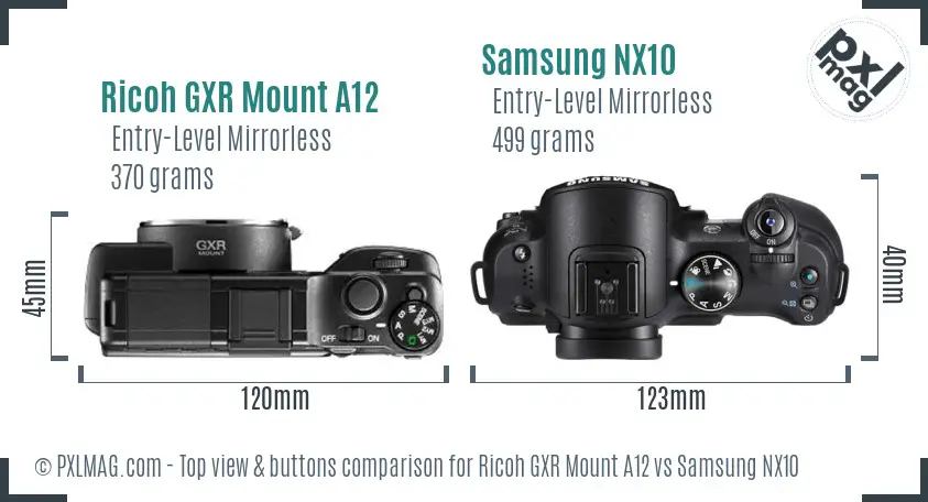 Ricoh GXR Mount A12 vs Samsung NX10 top view buttons comparison
