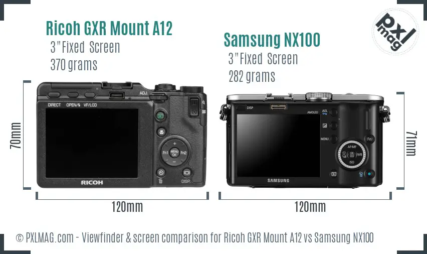 Ricoh GXR Mount A12 vs Samsung NX100 Screen and Viewfinder comparison