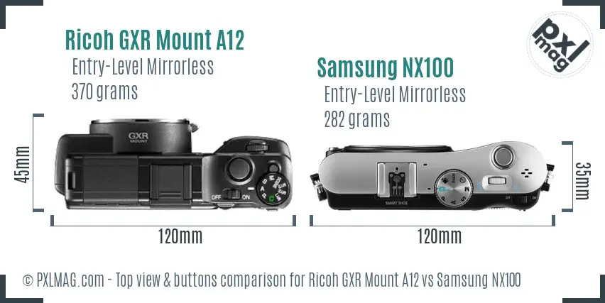 Ricoh GXR Mount A12 vs Samsung NX100 top view buttons comparison