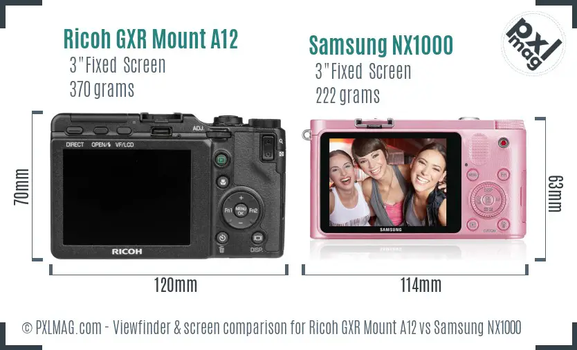Ricoh GXR Mount A12 vs Samsung NX1000 Screen and Viewfinder comparison