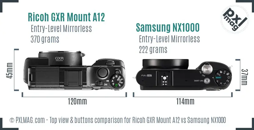 Ricoh GXR Mount A12 vs Samsung NX1000 top view buttons comparison