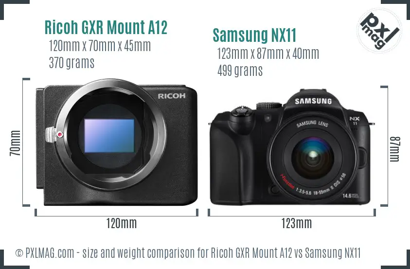 Ricoh GXR Mount A12 vs Samsung NX11 size comparison