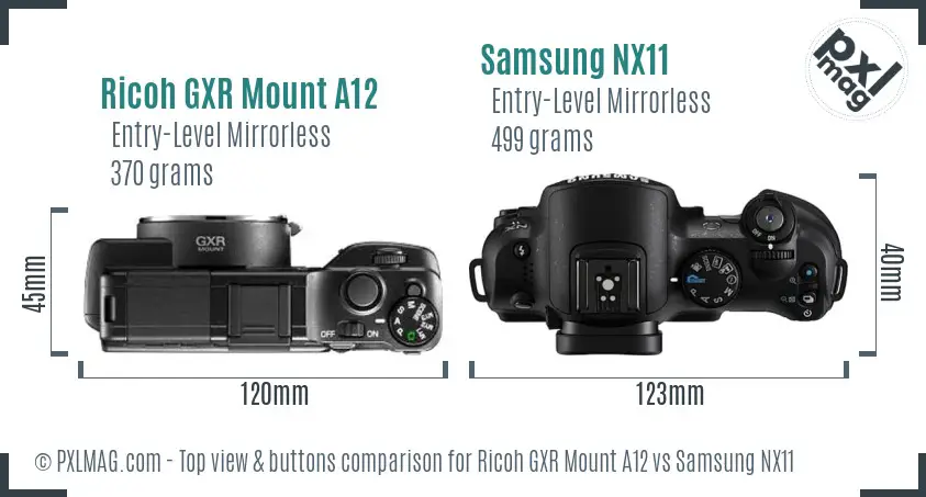 Ricoh GXR Mount A12 vs Samsung NX11 top view buttons comparison