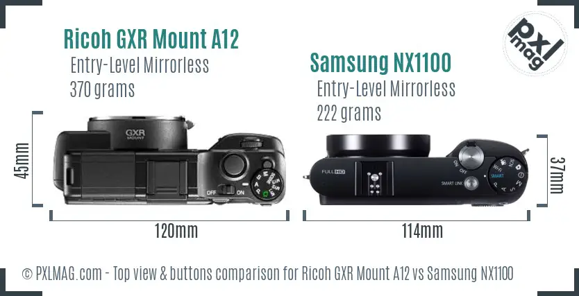 Ricoh GXR Mount A12 vs Samsung NX1100 top view buttons comparison