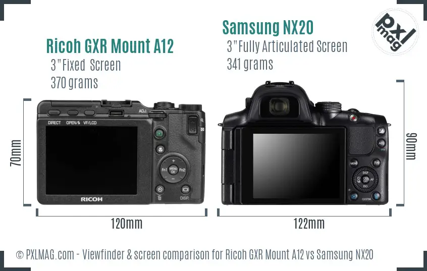 Ricoh GXR Mount A12 vs Samsung NX20 Screen and Viewfinder comparison