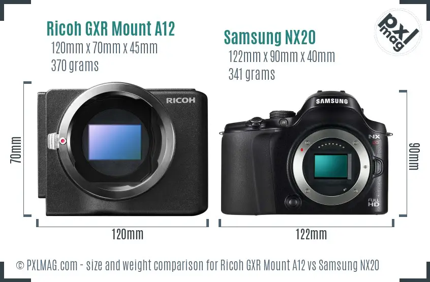 Ricoh GXR Mount A12 vs Samsung NX20 size comparison