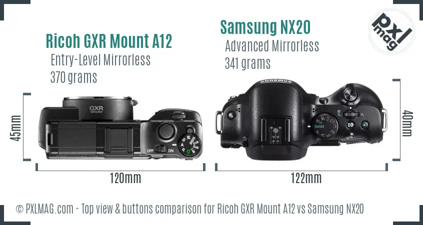 Ricoh GXR Mount A12 vs Samsung NX20 top view buttons comparison