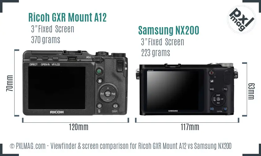 Ricoh GXR Mount A12 vs Samsung NX200 Screen and Viewfinder comparison