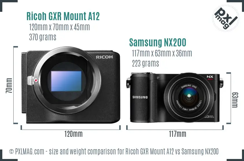 Ricoh GXR Mount A12 vs Samsung NX200 size comparison
