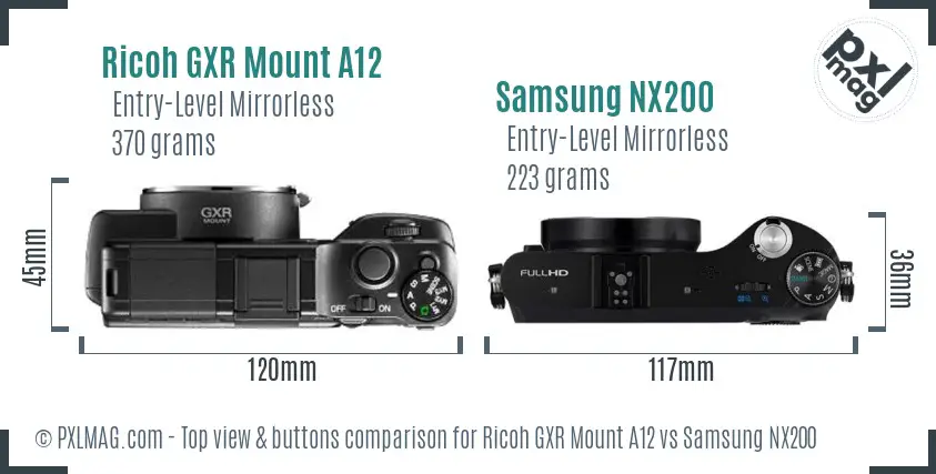Ricoh GXR Mount A12 vs Samsung NX200 top view buttons comparison