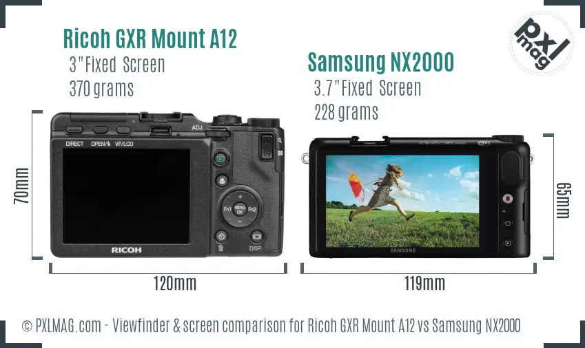 Ricoh GXR Mount A12 vs Samsung NX2000 Screen and Viewfinder comparison